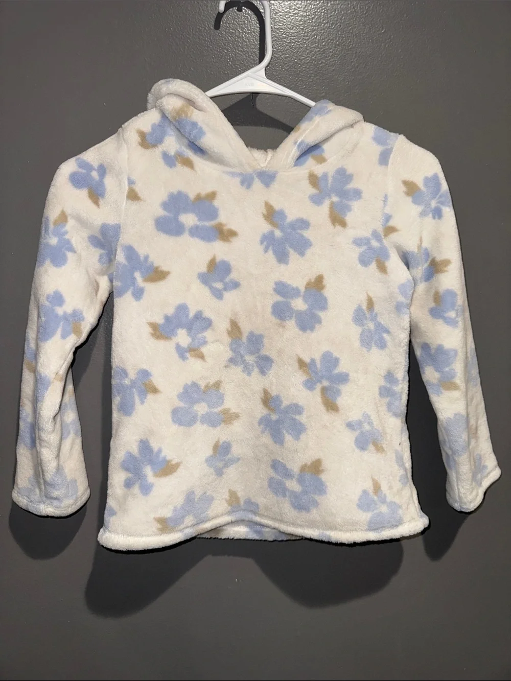 Carter's White Hooded Fleece Top with Light Blue and Tan Floral Print